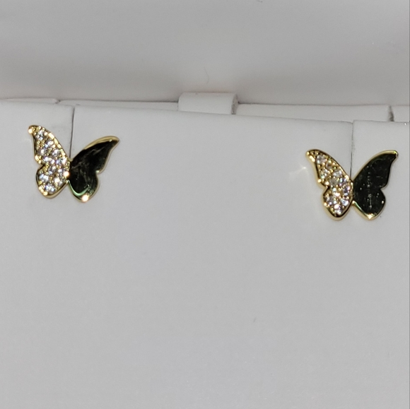 LA Rocks fine silver plated butterfly post earrings NWOT - Picture 2 of 4